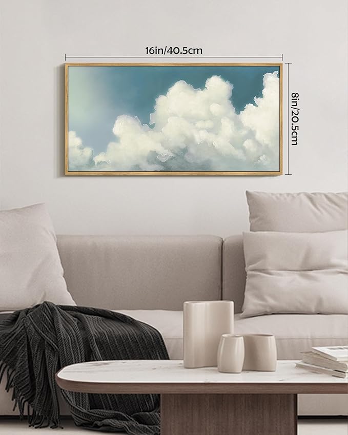 SHENIFY Vintage Framed Wall Art Cloud in Sky Landscape Scenery Rustic Home Decor Retro Decorations for Farmhouse Hallway Bedroom Ready to Hang Wall Artwork - 8x16in Natural Framed