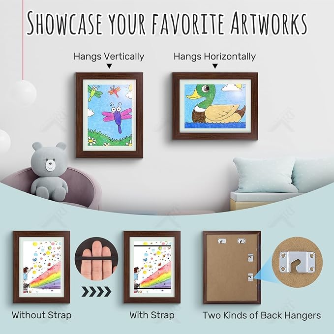 Golden State Art, 9x12 Kids Art Frames, Front-Opening Picture Frame Great for Kids Drawings, Artworks, Children Art Projects, Schoolwork, Home or Office (Walnut, Set of 4)