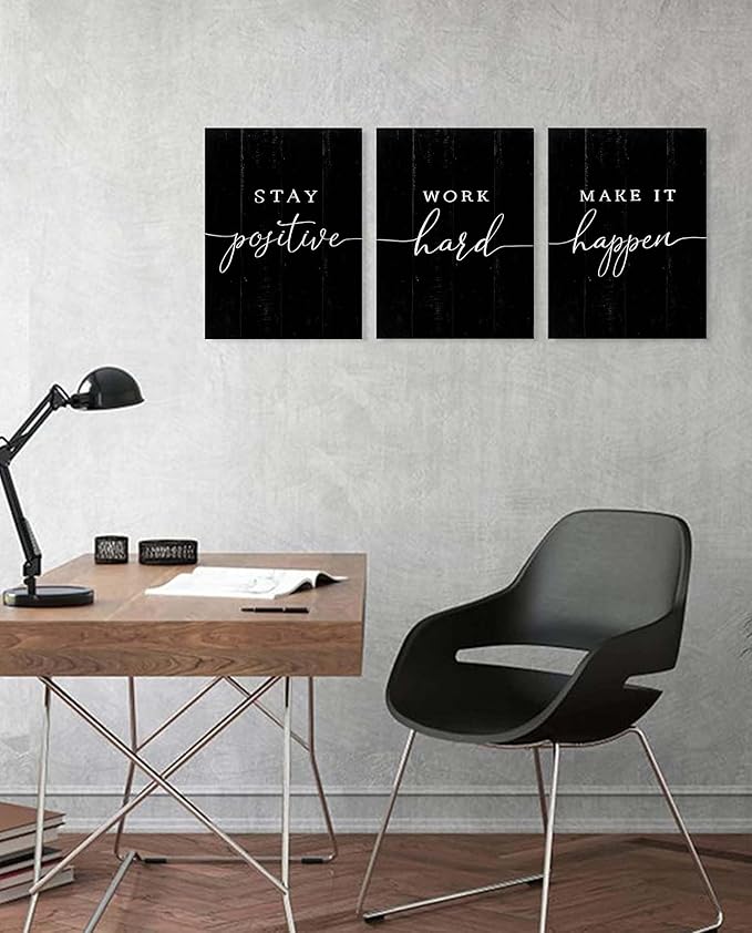 Inspirational Quotes Office Wall Art: Motivational Poster Positive Sayings Office Wall Decor, 3 Piece Black Motivation Picture Inspirational Prints 12x16"