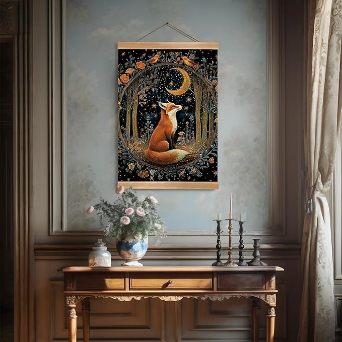 William Morris Abstract Wall Art Decor,Vintage Fox Design Poster, Vintage Hanging Wall Painting Animal Buck Art, Mid-Century& Dark Academia Decor, Gothic Canvas Poster for Oficce and Home(Fox-2)