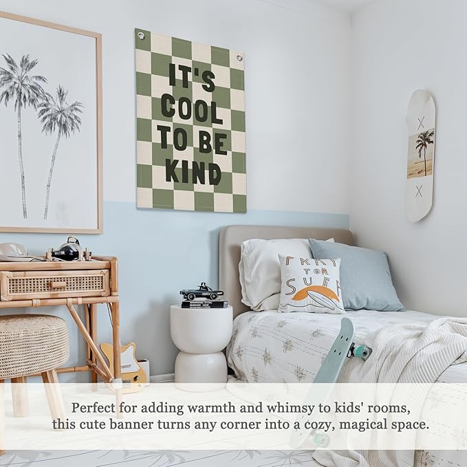 Kids Room Decor,Sage Green Classroom Wall Decor,It's Cool to Be Kind Banner,Baby Nursery Decor Wall Hanging Flag for Bedroom Playroom Classroom Kids Rroom 18x25 Inch