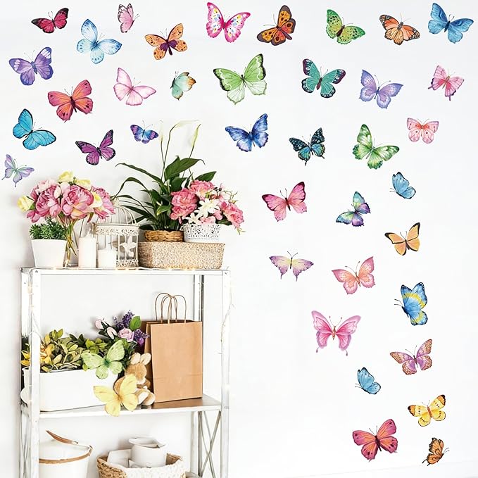 Butterfly Wall Decals 76Pcs, 8 Sheets Colorful Butterflies Wall Stickers Peel and Stick for Girls Bedroom Nursery Room DIY Art Decorations