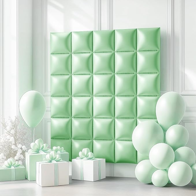 NISOCY 25PCS Pastel Green Square Foil Balloons Wall Backdrop Double Sided Macaron Green Balloons Arch Kit for Birthday Easter Baby Bridal Shower Anniversary Wedding Gender Reveal Party Decorations
