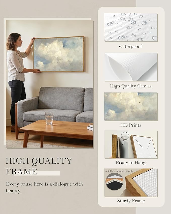 SHENIFY Vintage Landscape Framed Wall Art Sky Cloud Nature Farmhouse Decor Retro Classical Painting for Hallway Living Room Bedroom Dining Room - 24x36in Natural Framed