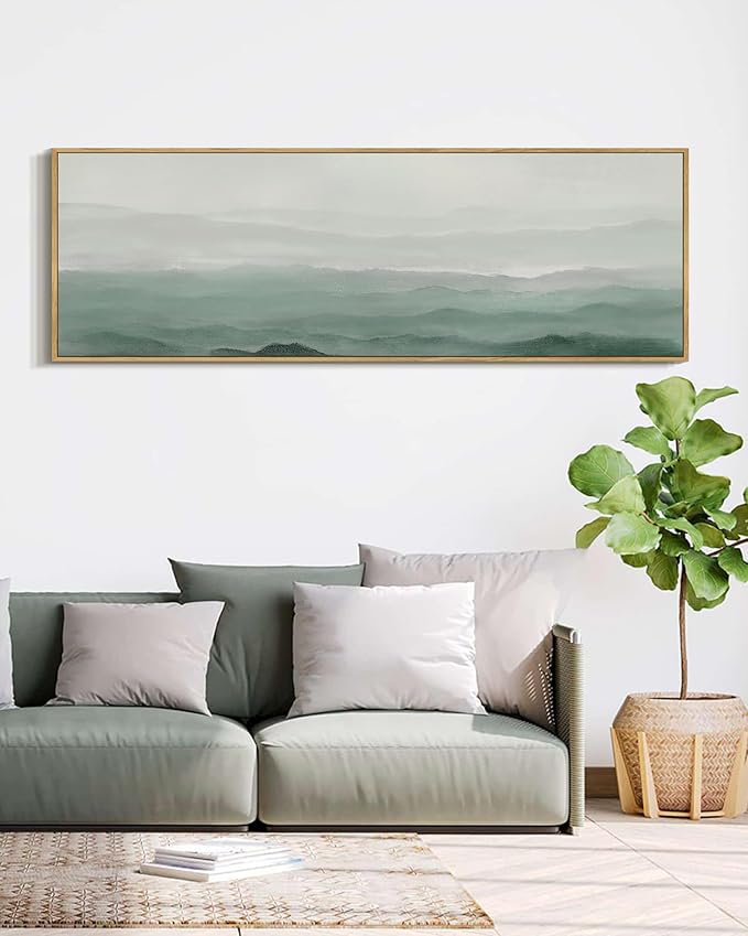 SHENIFY Vintage Landscape Framed Wall Art Foggy Mountain Farmhouse Decor Retro Wilderness Illustrations Decorative for Hallway Bedroom Living Room Dining Room - 20x60in Natural Framed