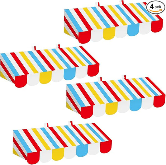 Tallew 4 Pcs 3D Circus Awning Wall Decoration Carnival Awning for Halloween Carnival Theme Party Classroom Decorations(Red, Yellow, Blue and White)