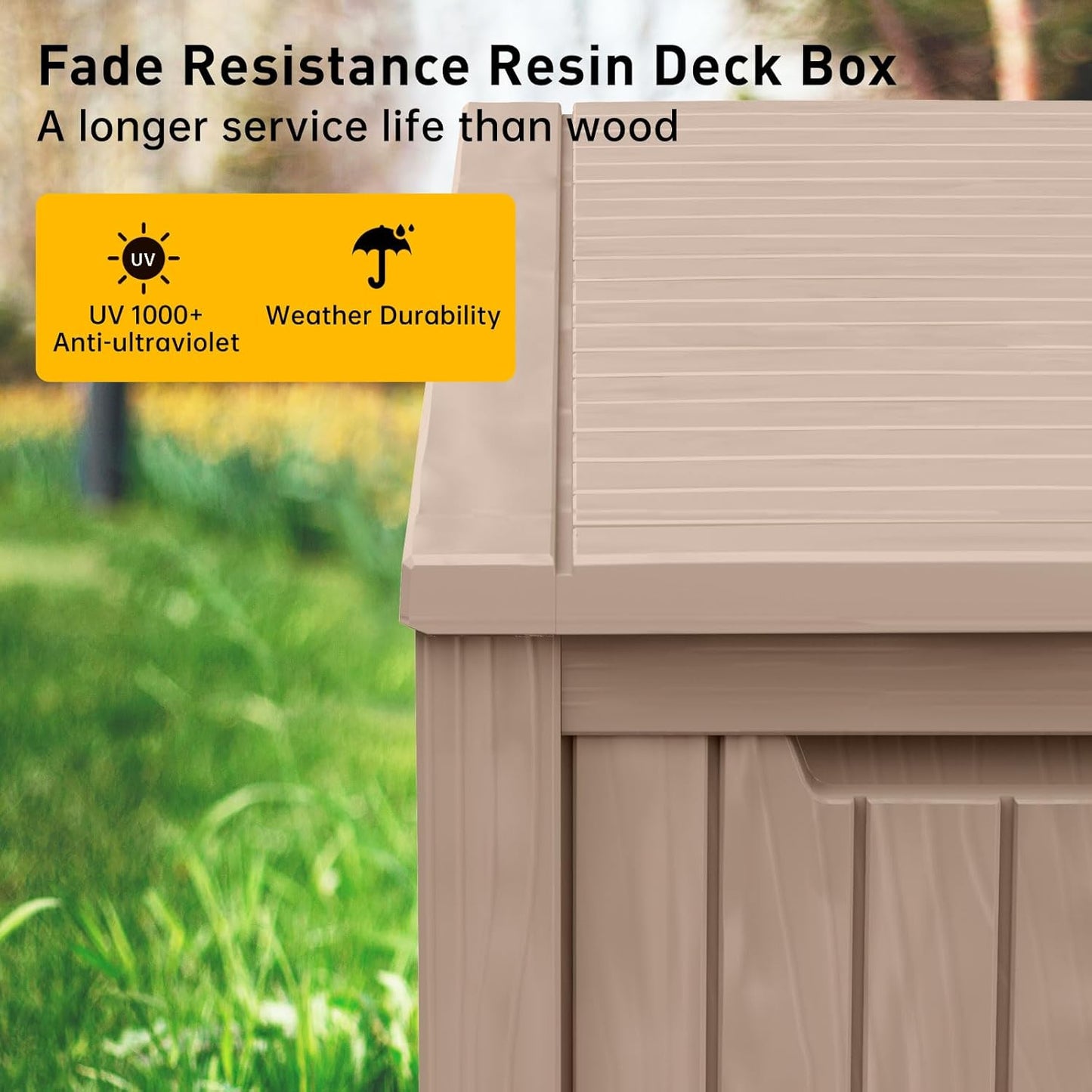 DRATO 180 Gallon Deck Box, Waterproof Resin Large Outdoor Storgae Box for Patio Furniture, Patio Cushions, Gardening Tools, Pool and Sports Supplies, Lockable