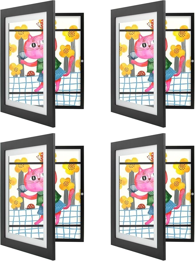 Golden State Art, 10x12.5 Kids Art Frames, Front-Opening, Great for Kids Drawings, Artworks, Children Art Projects, Schoolwork, Home or Office (Black, Set of 4)