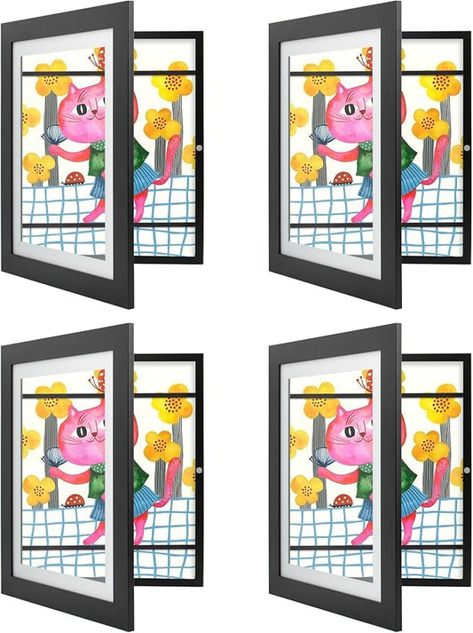 Golden State Art, 10x12.5 Kids Art Frames, Front-Opening, Great for Kids Drawings, Artworks, Children Art Projects, Schoolwork, Home or Office (Black, Set of 4)