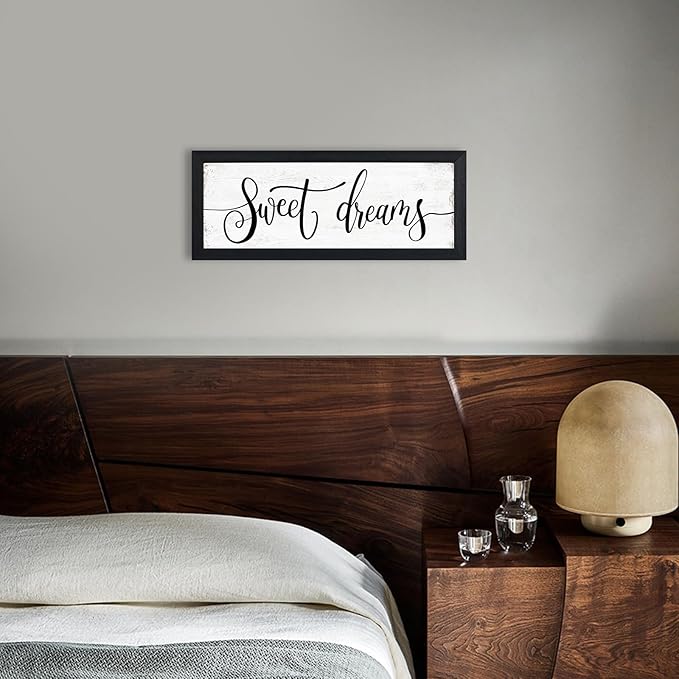 YPY Sweet Dreams Wall Decor Sign: Bedroom Wall Art Above Bed Farmhouse Sign Decorations for Master Guest Room Dormitory Black Frame Hanging