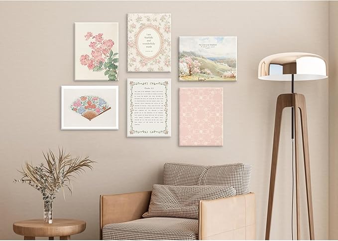 Christian Nursery Wall Art Bible Verse Canvas Wall Decor Girl Floral Wall Art Aesthetic Scripture Pictures Jesus Religious Posters Pink Flower Prints Vintage Artwork for Bedroom 12x16x6 Inch Framed