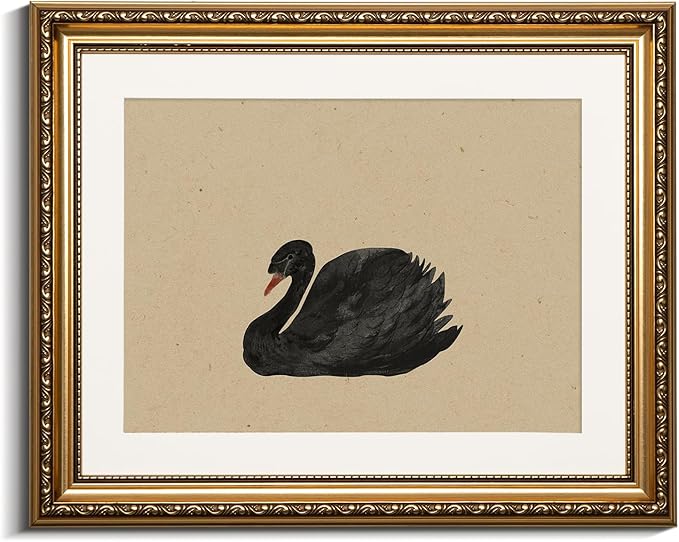 VIYYIEA Gold Framed Black Swan Vintage Canvas Wall Art, Elegant Wildlife Decor for Living Room or Office | Lightweight No Glass Design, Zero-Glare Textured Finish | 13x16 Inch