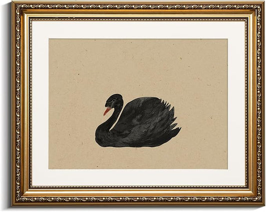 VIYYIEA Gold Framed Black Swan Vintage Canvas Wall Art, Elegant Wildlife Decor for Living Room or Office | Lightweight No Glass Design, Zero-Glare Textured Finish | 13x16 Inch