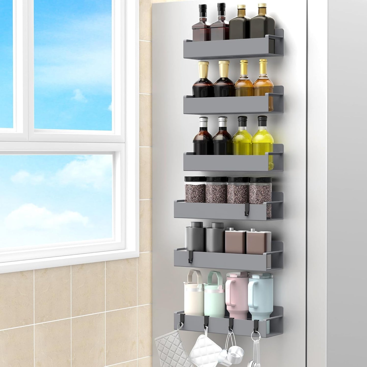6 Pack Magnetic Spice Rack Organizer for Refrigerator and Oven, Dark Grey Fridge Organizers and Storage for Kitchen