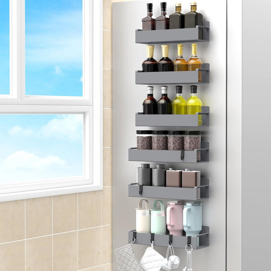 6 Pack Magnetic Spice Rack Organizer for Refrigerator and Oven, Dark Grey Fridge Organizers and Storage for Kitchen