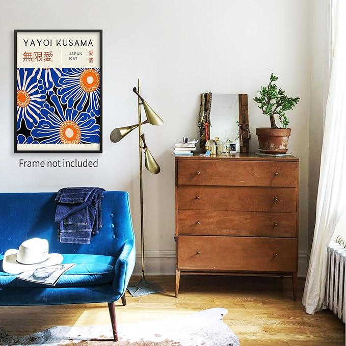 Yayoi Kusama Print Vintage Japanese Wall Art Abstract Yayoi Kusama Poster Minimalist Painting Art Exhibition Suitable for Japanese Bedroom,Living Room Office Decor 16x24in Unframed