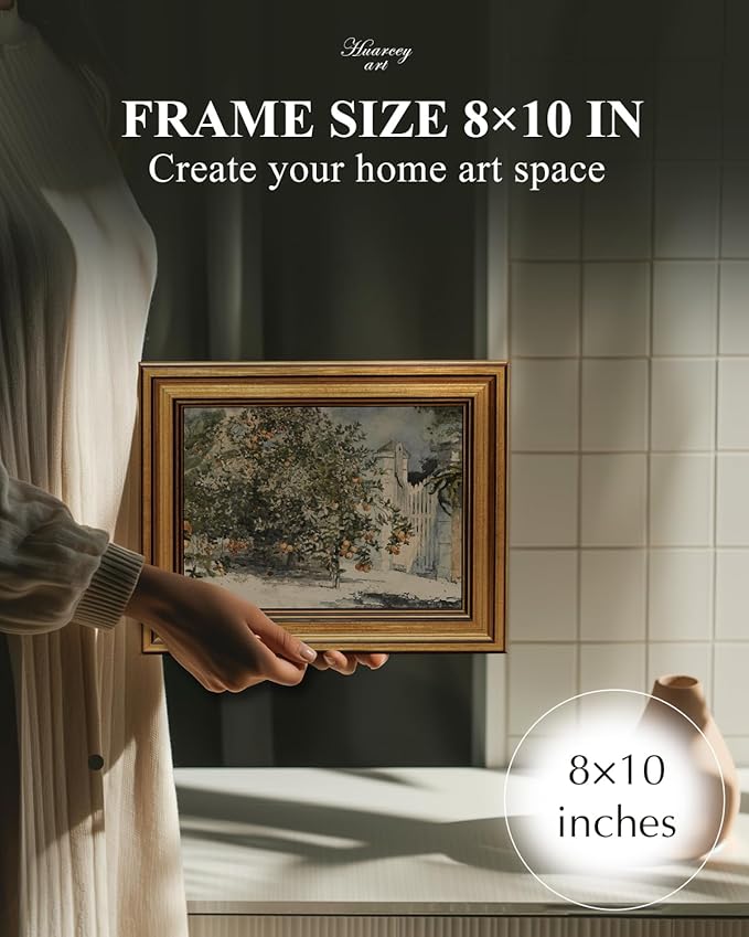 HUARCEY Framed Canvas Wall Art Prints, Kitchen Shelf Vintage Decor Aesthetic, Rustic Orange Trees Paintings Farmhouse Wall Decor, Retro Table Desk Decoration for Bedroom Bathroom, 8x10Inch