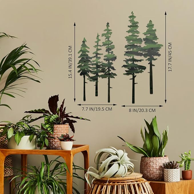 ESTART Metal Pine Tree Wall Art, Metal Tree Wall Decor, Nature Rustic Farmhouse Cabin Decor, Forest Wall Art for Home Living Room Bedroom Office Indoor and Outdoor Decoration (Green)