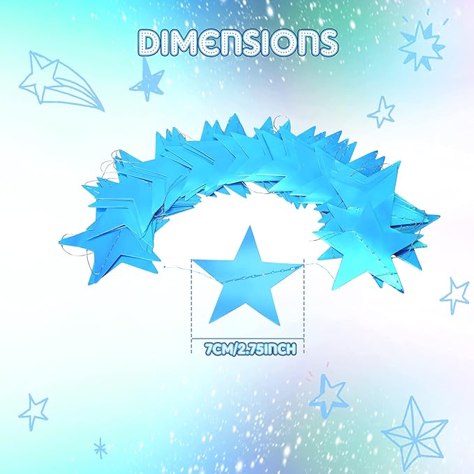 Patelai Glitter Star Garland Banner 2026 Graduation Decor 130 Feet Star Hanging Banner Twinkle Backdrop for Party Birthday Classroom Wedding Supplies(Holographic Blue)