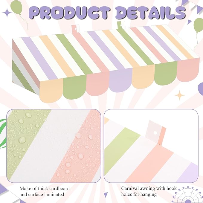 Tallew 4 Pcs 3D Circus Awning Wall Decoration Carnival Awning for Halloween Carnival Theme Party Classroom Decorations(Pastel Color)