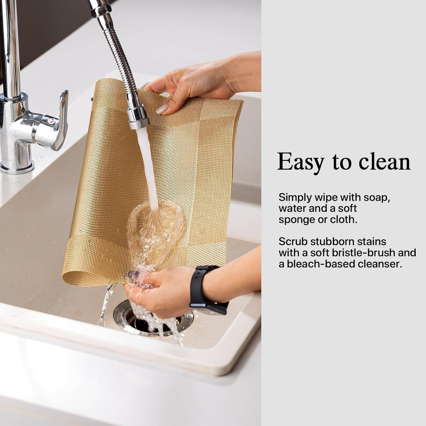 Placemats Set of 8 - Easy Clean Woven Vinyl Placemats for Dining Table, Indoor/Outdoor Place Mats, Washable PVC Table Mats（Gold Cube）