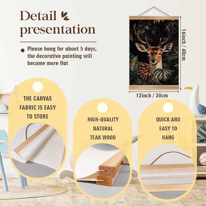 ZTGDA William Morris-Inspired Wall Art Poster, Vintage Deer Hanging Wall Painting Animal Buck Art, Mid-Century& Dark Academia Decor, Gothic Canvas Poster for Office and Home 12x16inch(Deer-01)