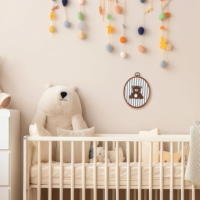 Chunful Felted Nursery Wall Decor Cute Wall Art Decorative Artwork for Nursery Themes Bathroom Living Room Classroom Home Decoration (Blue Striped Bear)