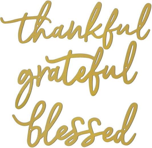 Thankful Grateful Blessed Letter Sign Metal Wall Decor, 3 Piece Gold Letters Wall Art for Bathroom Bedroom Metal Words Wall Decor for Home Decor (Gold)