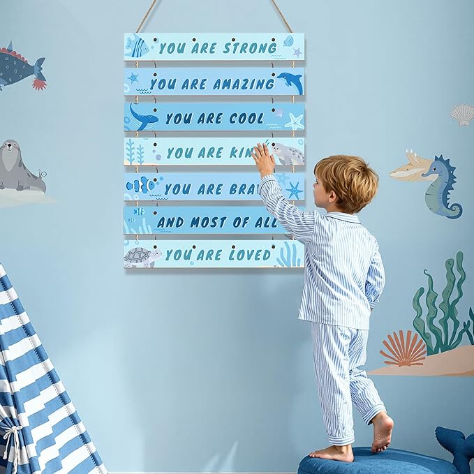 FIOBEE Girls Room Décor for Teen Girls Boys with LED Light Wall Decor for Bedroom Motivational Inspirational Wall Art Girl Room Decoration for Kids Studyroom, 8 Kinds of Lights, Blue Ocean