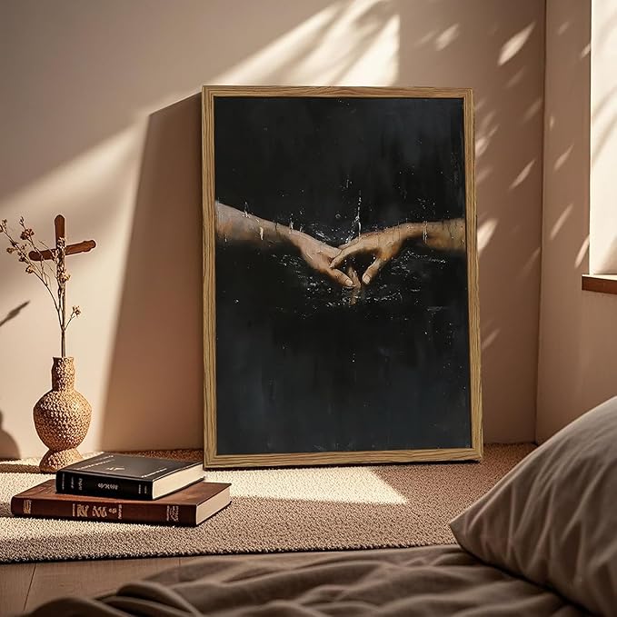 Dark Academia Wall Art, Moody Gothic Wall Decor Vintage Creepy Aesthetic Holding Hands Canvas Artwork for Bedroom Living Room Framed 16x24 inch