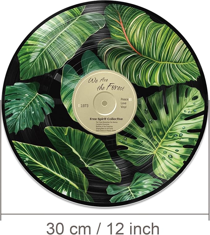 twinklemon 4PCS Vinyl Record Decor 12 Inch Record Decorations for Indie Hippie Room Decor Botanical Wall Art for Room Aesthetic Flower Leaves Records Wall Decor for Music Party Studio Display