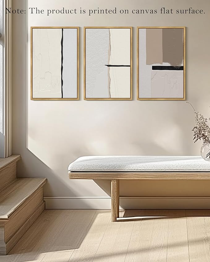 Drsoum Morden Abstract Wall Art Framed Neutral Beige Mid Century Textured Prints Minimalist Artwork Hallway Bedroom Ready to Hang 16x24in Natural Framed