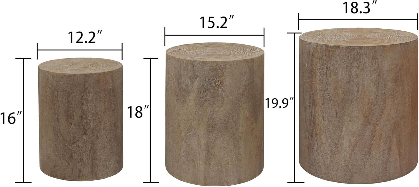 Round Nesting Coffee Table Set of 3, Small Pedestal Stand, Modern Circle Coffee Tables, Wooden Accent Side Table End Footstools for Living Room Office Bedroom, Farmhouse, Rustic