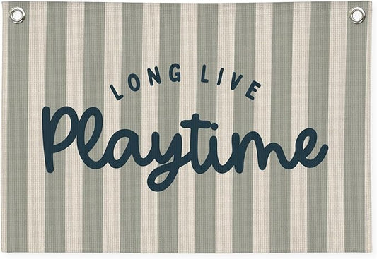 Playroom Wall Decor,Long Live Playtime Banner,Kids Room Decor,Green Stripes Linen Canvas Banner Wall Hanging Flag Decor for Toddler Boy Room Nursery Playroom 30x20 Inch