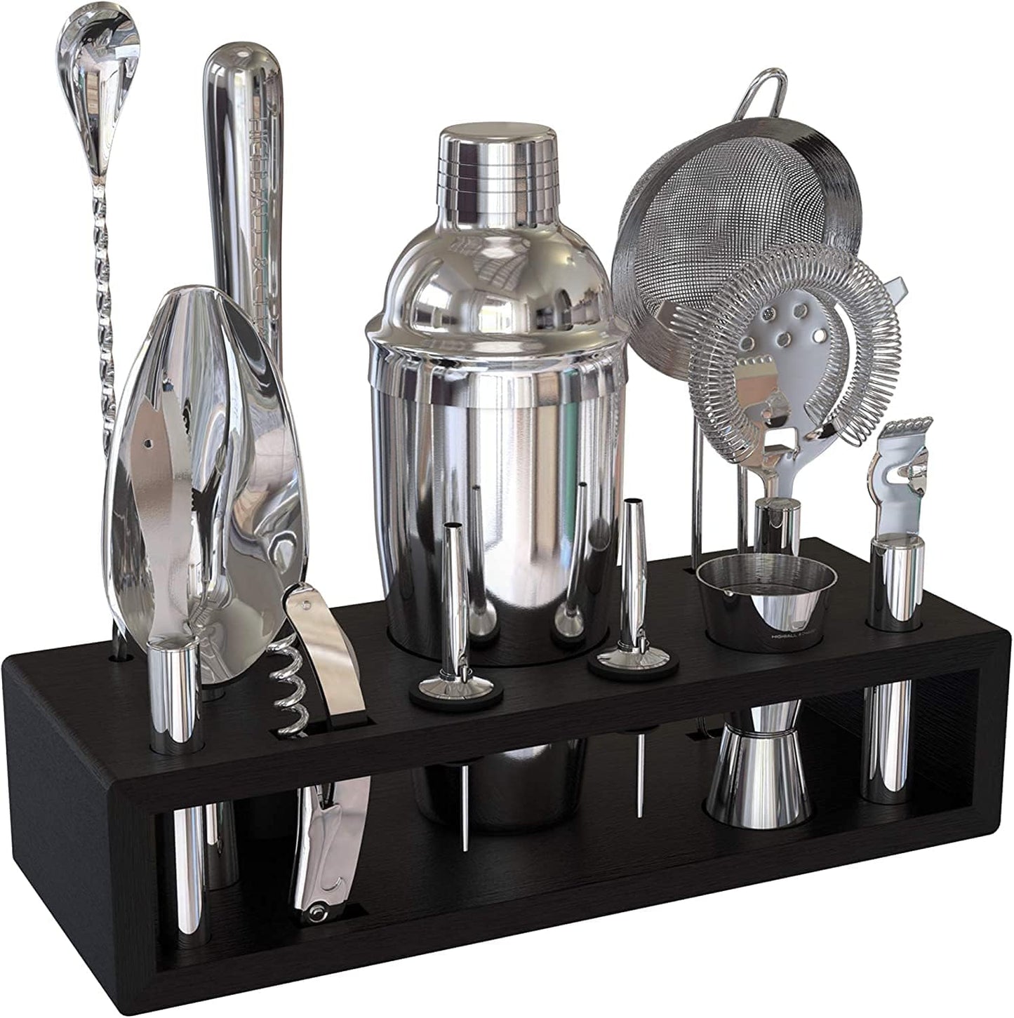 Highball & Chaser 13-Piece Cobbler Cocktail Shaker Set Stainless Steel Mixology Bartender Kit With Stand For Home Bar Cocktail Set | Laser Engraved Cocktail Tools | Plus Ebook with 30 Cocktail Recipes