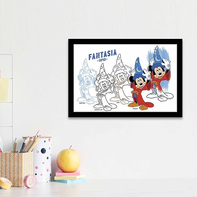 Disney Fantasia Framed Wood Wall Decor - Classic Mickey Mouse Wall Art for Home or Office