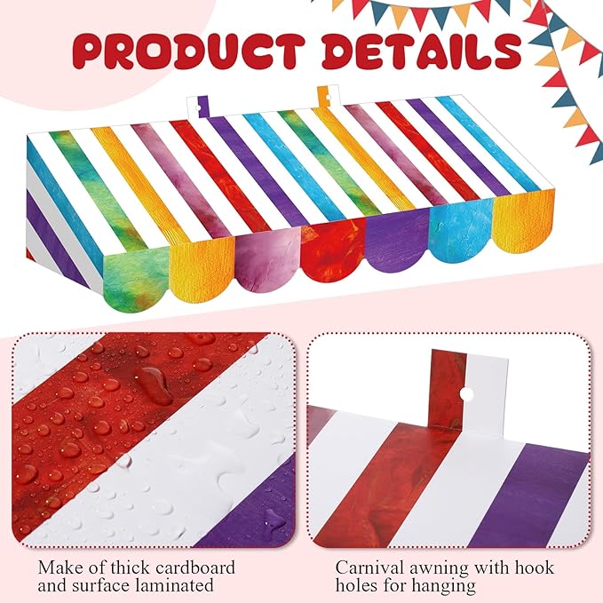Tallew 4 Pcs 3D Circus Awning Wall Decoration Carnival Awning for Carnival Theme Party Classroom Decorations(Mixed Color and White)