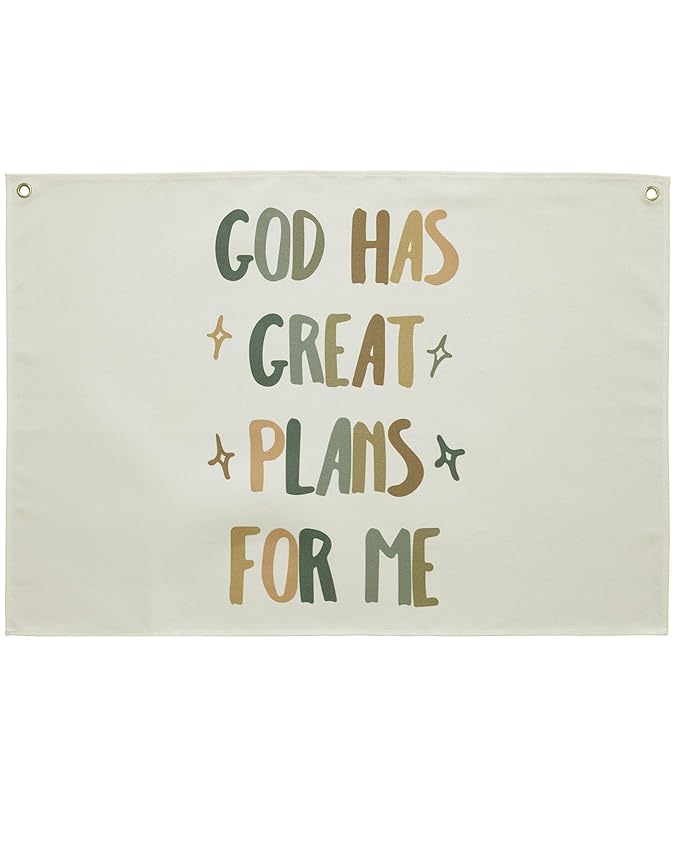 Rectangular Christian Bible Verse Scripture Canvas Banner Wall Decor Flag Sign for Baby Girl Kids,Nursery Bedroom Nursery Wall Decor,Baby Shower Baptism Christmas Gift-God Has Great Plans
