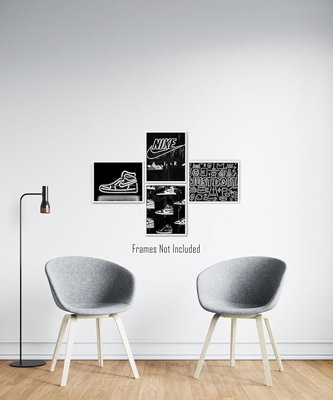 Generic Sneaker Posters (UNFRAMED 8 x 10 Set of 4) Hypebeast Wall Art Shoe Decor Sneakerhead Room Decor Air AJ Teen Boy Room Girl Room Wall Art Prints - Black and White Sneakers QUAD