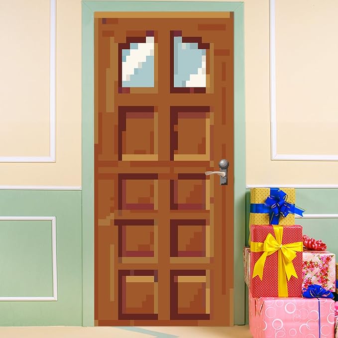 Pixel Room Decor Miner Door Cover Backdrop Mining Wall Decal Video Game Themed Birthday Party Decorations Fabric Door Cling Banner for Kids Boy Bedroom Accessories Home Pixel Poster Supplies 79X35Inch