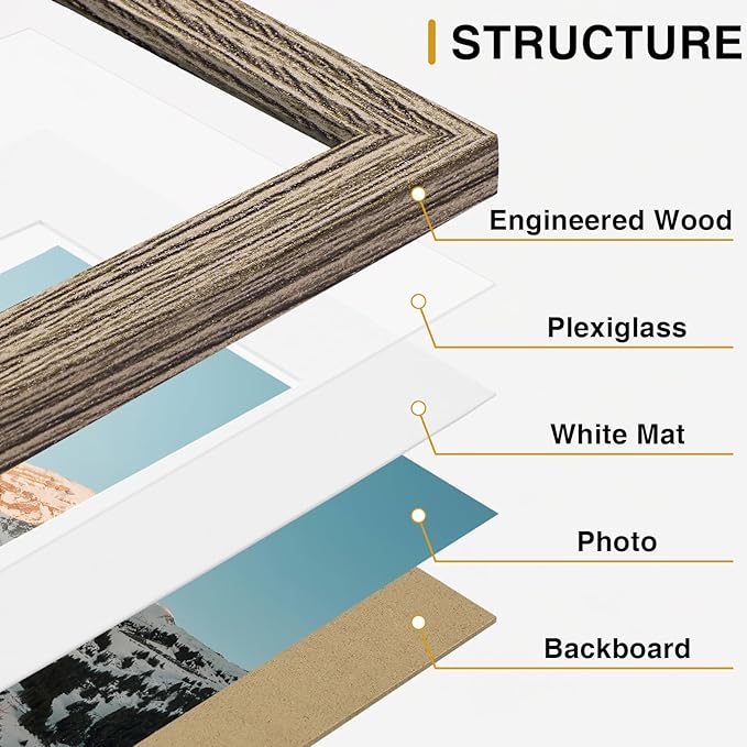 Vittanly Picture Frames Set of 10, Picture Frames Collage Wall Decor with Two 8x10, Four 5x7 and Four 4x6 Photo Frames, Gallery Wall Frame Set for Wall or Tabletop Display, Grayish Brown