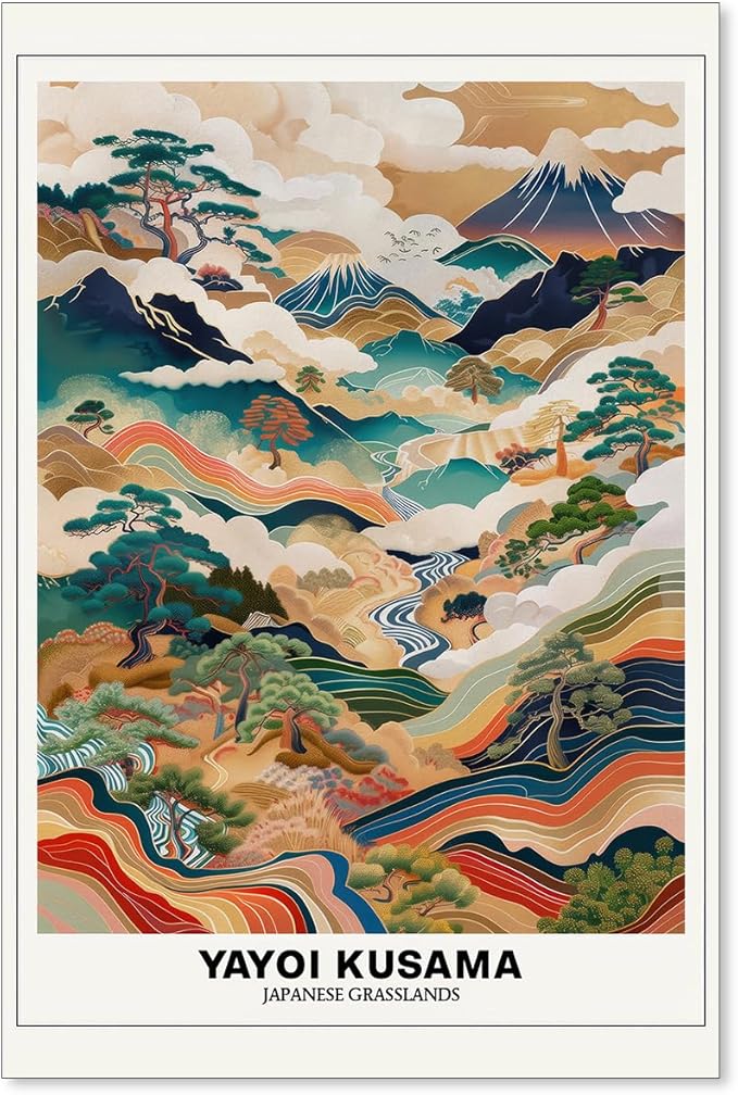 Vintage Yayoi Kusama Grasslands Posters Japanese Wall Art Yayoi Kusama Abstract Landscape Canvas Print for Stylish Room Bedroom Living Room Gallery Decor 16x24in Unframed