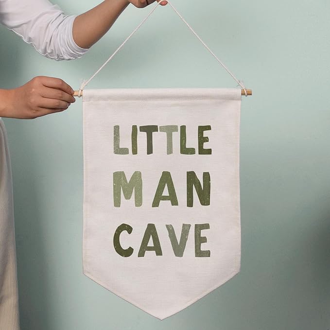 ZEARPT Little Man Cave Pennant Flag Wall Art Banner, Kids Room Decor, Nursery Wall Decor, 12.5 x 18 inches, Eco-friendly Fabric, Boho Style