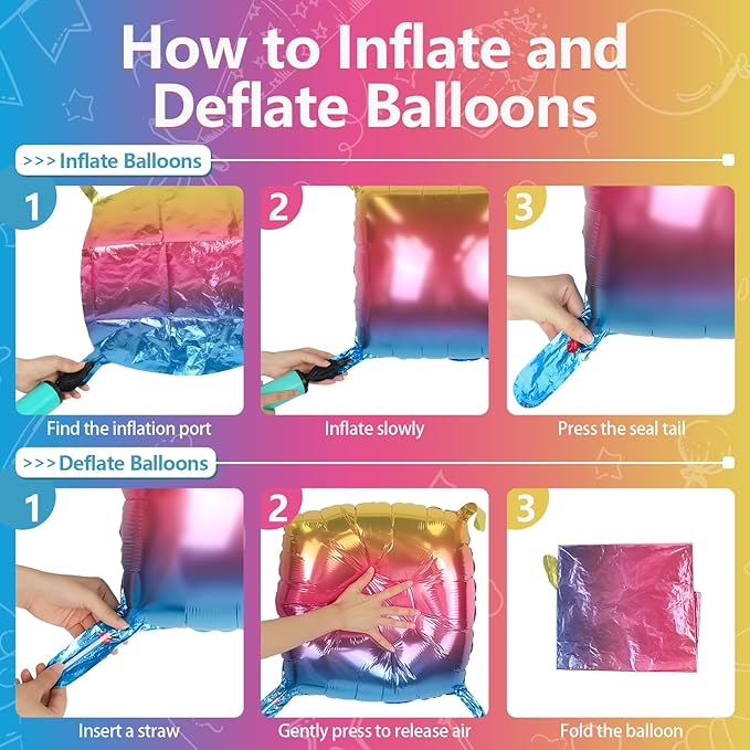 NISOCY 25PCS Gradient Colorful Square Foil Balloons Wall Backdrop Double Sided Colored Balloon Tunnel Arch Kit for Birthday Graduation Baby Bridal Shower Wedding Anniversary Party Decorations