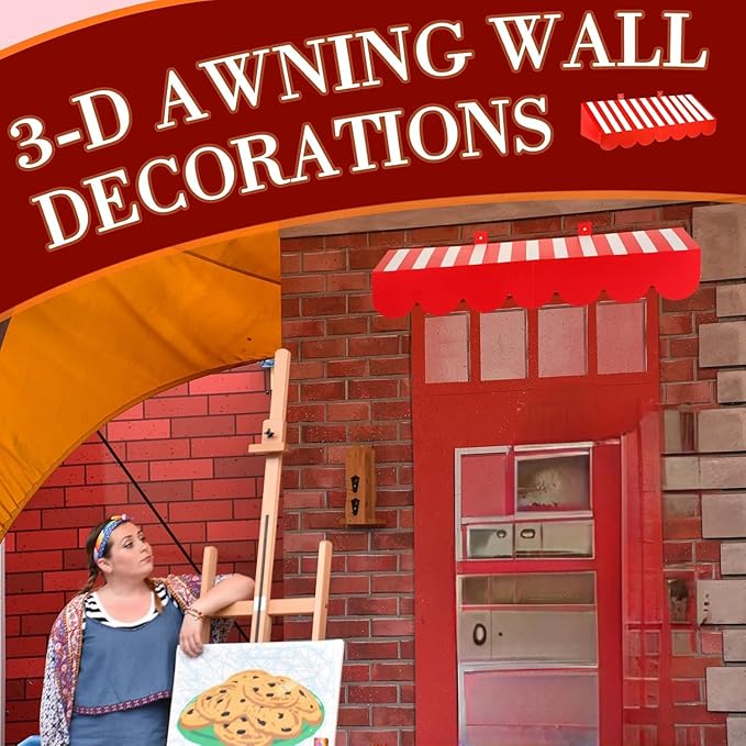 Tallew 4 Pcs 3D Circus Awning Wall Decoration Carnival Awning for Halloween Carnival Theme Party Classroom Decorations(Red and White)