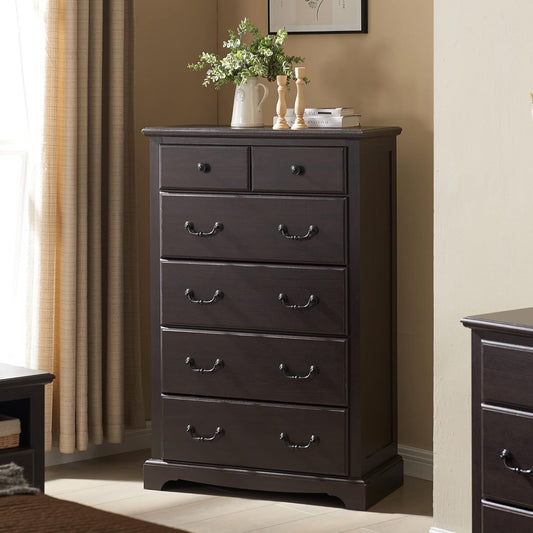 T4TREAM 6 Drawers Dresser Chests for Bedroom, 48" Tall Rustic Chset of Drawers, Wood Dressers Organizer for Bedroom, Living Room,Hallway, Espresso