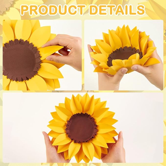 SUNBEAUTY Sunflower Paper Flower Decorations for Wall Giant Artificial Sunflowers Classroom Decor Bulletin Board Decoration Large 3D Paper Flowers Hanging for Wedding Baby Shower Tea Party