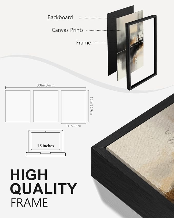 Drsoum Vintage Black Gray Abstract Wall Art Framed Brown Tan Neutral Prints Minimalist Modern Rustic Artwork Bedroom Living Room Ready to Hang 11x14in Black Framed