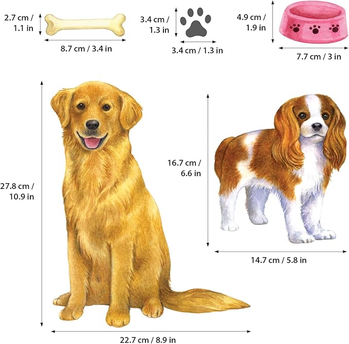 DECOWALL DS8-8045 Dogs Wall Decals Stickers Kids Peel and Stick Removable paw décor Print Room Bone Puppy Bedroom Decorations Wallpaper pet Nursery Baby Golden Retrieve Terrier