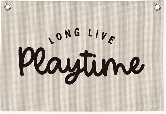 Playroom Decor, Long Live Playtime Linen Canvas Banner – Wall Hanging for Kids Room, Nursery and Toddler Room – Inspirational Decor for Kids Bedroom 30x20 Inch